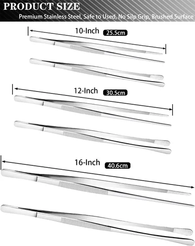 Miniatura 3 de Jetkong 2 pinzas extra grandes de 40 cm, pinzas de cocina extra largas para alimentos, reparación y barbacoa (40 cm, plateado)