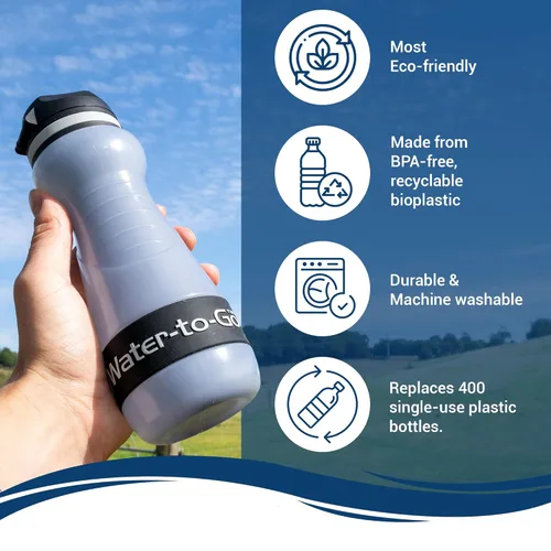 Miniatura 5 de Paquete de botella de filtro de agua para senderismo con 2 filtros adicionales, purificador de agua compacto para exteriores de 18.5 onzas líquidas