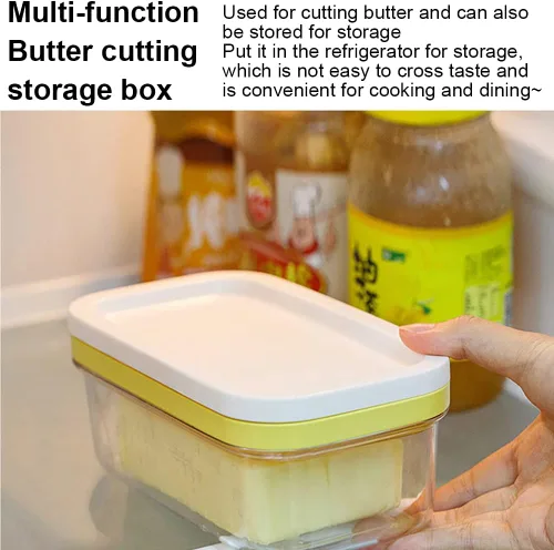 Miniatura 5 de Caja cortadora de mantequilla, plato de mantequilla de plástico con tapa, cortador de mantequilla de acero inoxidable, recipiente rectangular
