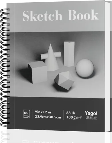 Yagol Cuaderno de bocetos de 9 x 12 pulgadas, 100 hojas de 68 libras/100 GSM, bloc de bocetos con papel de arte encuadernado en espiral para dibujar