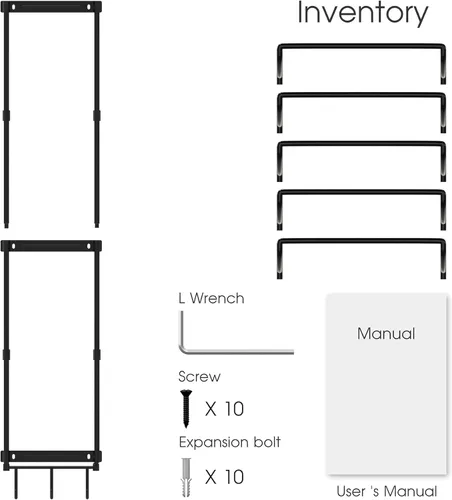Miniatura 5 de Soporte para tapete de yoga, organizador de pared, rodillo de espuma de almacenamiento y bloque, con 5 secciones y 3 ganchos para colgar correa