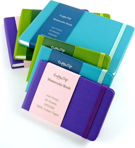 Miniatura 8 de CuppaClip Papel de acuarela de algodón prensado en caliente con bolsillo interior, cuaderno de bocetos de acuarela, diario como cuaderno de viaje