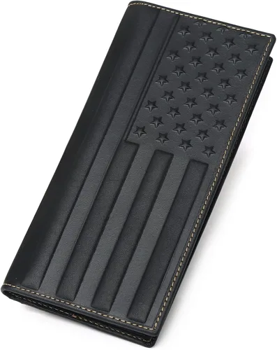 Tidoneam Cartera larga para hombre con bandera de Estados Unidos, billetera de cuero plegable para hombre, regalos para hombres (rojo vino,