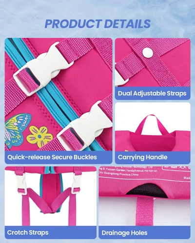 Miniatura 3 de Gogokids Chaleco de natación para niños pequeños, chaleco de natación de alta calidad para niños de 30-40-50-60-70-80 libras, flotadores para niños