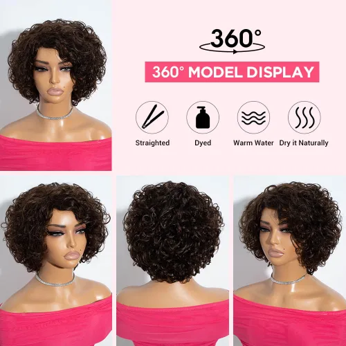 Miniatura 4 de Rebecca Fashion Pelucas de cabello humano rizado corto para mujeres negras, parte lateral, linda peluca rizada estilo Bob, brasileña Remy, sin