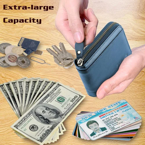 Miniatura 26 de Admetus Billeteras con bloqueo RFID para hombre, billetera de cuero con cremallera para hombres con tarjetero RFID plegable