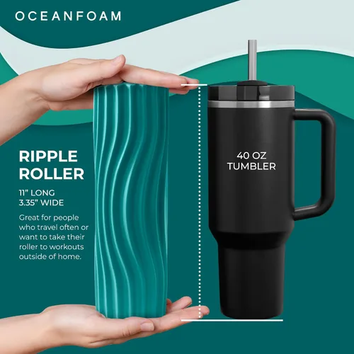 Miniatura 2 de Oceanfoam Rodillo de espuma de viaje Ripple (11 x 3.35 pulgadas) Mini rodillo de espuma firme para terapia física, masaje de tejido profundo, dolor