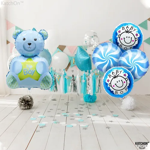Miniatura 7 de KatchOn, Globos de oso de peluche para baby shower, paquete de 5, color azul, 30 pulgadas, It's A Boy, oso de peluche, decoraciones de baby shower