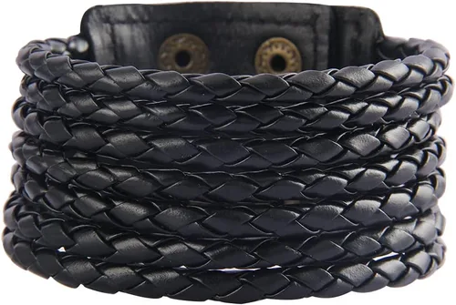 Miniatura 60 de Jeilwiy Pulseras de cuero punk para hombres, pulseras hechas a mano, brazalete ancho, joyería trenzada, color negro y marrón, ajustable, regalos