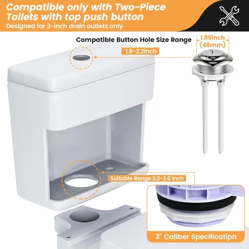 Miniatura 4 de Kit de repuesto de válvula de descarga doble de 2 pulgadas para inodoros de 2 piezas, kit de reparación universal de inodoro con botón pulsador