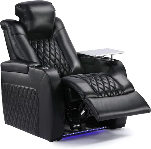 Weilianda Asientos de Cine en Casa de Cuero de Grano Superior Silla Reclinable con Reposacabezas Eléctrico y Reclinación Asientos de Película Sofá
