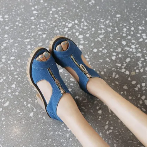 Miniatura 5 de Sandalias de tacón alto apiladas para mujer con puntera abierta, con cremallera y plataforma de verano
