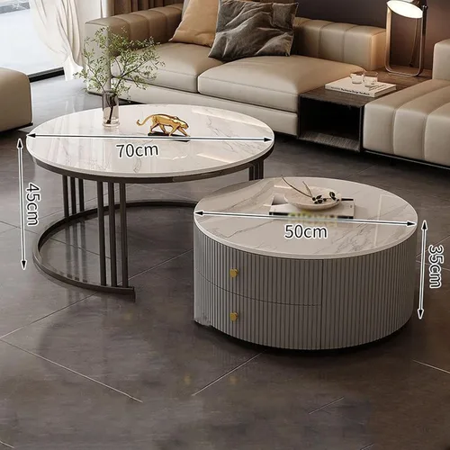 Miniatura 2 de Mesa de centro redonda anidable, mesas de centro redondas con almacenamiento para sala de estar, mesa de centro para sala minimalista, mesa