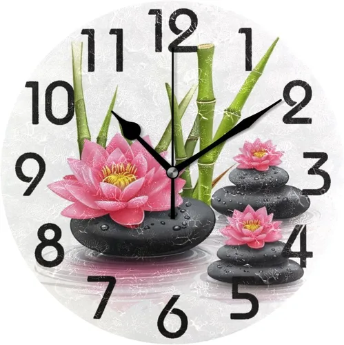Miniatura 9 de Naanle Reloj de pared redondo negro con lápiz labial, de 9.5 pulgadas, funciona con pilas, de cuarzo, silencioso, analógico, silencioso