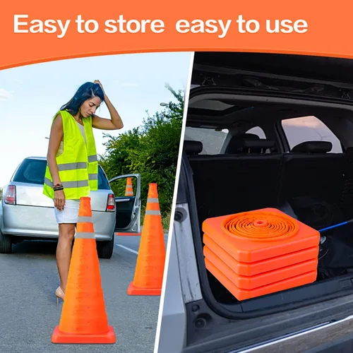 Miniatura 5 de Paquete de 2 conos de seguridad plegables de tráfico de 28 pulgadas, conos de estacionamiento con collares reflectantes, conos de seguridad naranjas