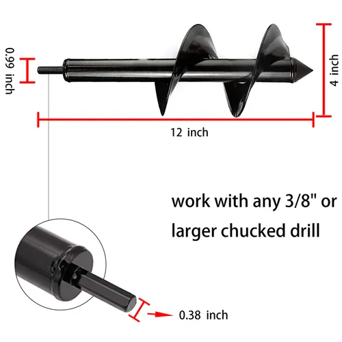 Miniatura 2 de Broca de taladro para plantar de 4 x 12 pulgadas, para plantas de jardín, bulbo de flores, para cama, broca en espiral, taladro de jardín fácil
