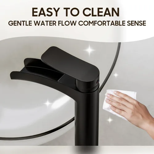 Miniatura 7 de Phiestina Grifo Alto de Lavabo Vessel para Baño Negro Mate, Cascada de Un Solo Orificio con Una Sola Manija para Lavabo Sobre Encimera, con Desagüe