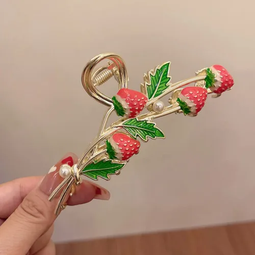 Miniatura 2 de FRCOLOR Pinzas para el cabello con estilo de fresa, decoración de fresa, pinzas de metal antideslizantes y elegantes