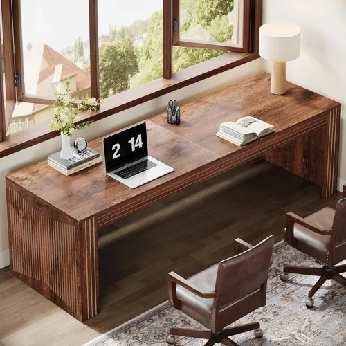 Miniatura 4 de Tribesigns 79-Inch Extra Long Desk, Two Person Double Desk for Home Office, Wooden Long Computer Desk Writing Table for Office, Coffee Brown