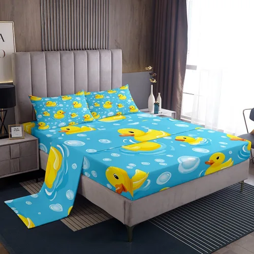 Miniatura 34 de Erosebridal Juego de sábanas para niños y niñas, diseño de pato amarillo, diseño de patos de dibujos animados, juego de ropa de cama de granja