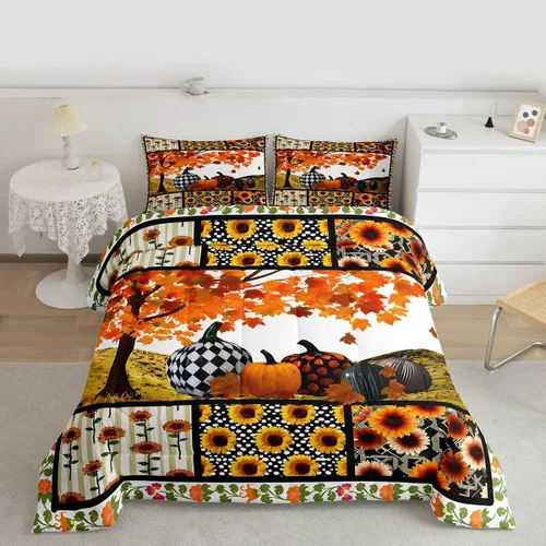Miniatura 33 de Juego de edredón de calabaza de otoño tamaño individual para niños y niñas, juego de ropa de cama para niños, mujeres y hombres, ultra suave