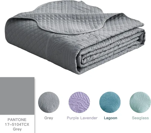 Miniatura 4 de HZ & HY Colcha extragrande King de 128 x 120 pulgadas, extra ancha, juego de ropa de cama ultrasónica, edredón ligero y delgado, reversible, 5 3