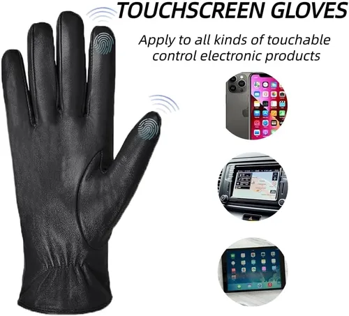 Miniatura 7 de MGGMOKAY Guantes de cuero para hombre, guantes de invierno de piel de oveja con forro