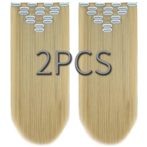 Miniatura 36 de SYXLCYGG Extensiones de cabello rubio, 2 unidades, extensiones de cabello con clip de 22 pulgadas, 5 onzas, lacio, sintético, esponjoso, rubio