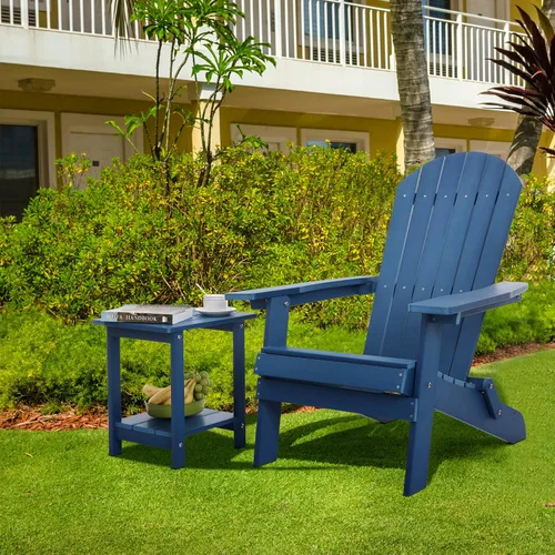 Miniatura 7 de Mesa auxiliar doble Adirondack para exterior de Meluvici, resistente a la intemperie, mesa de extremo rectangular para patio al aire libre para Azul