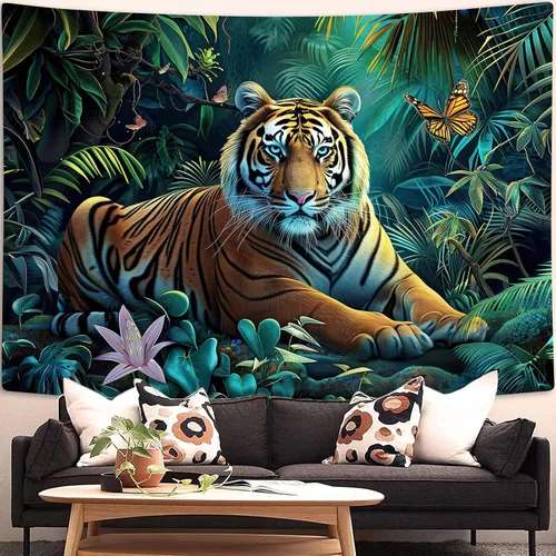 Miniatura 2 de MERCHR Tapiz de bosque natural, tapiz para colgar en la pared, diseño de animales de tigre, paisaje, paisaje, para dormitorio, sala de estar