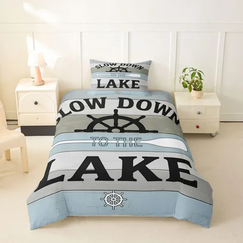 Miniatura 38 de Erosebridal Lake House Twin Bed Set for Boys Girls Kids, Blue and Beige Lakehouse 2Pcs Duvet Cover with Zipper, Rustic Farmhouse Bedding Sets