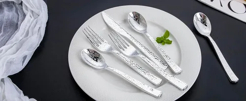 Miniatura 9 de Nervure 300 cubiertos de plástico plateado – cubiertos de plata desechables – Los utensilios de plástico martillado incluyen 100 tenedores, 100