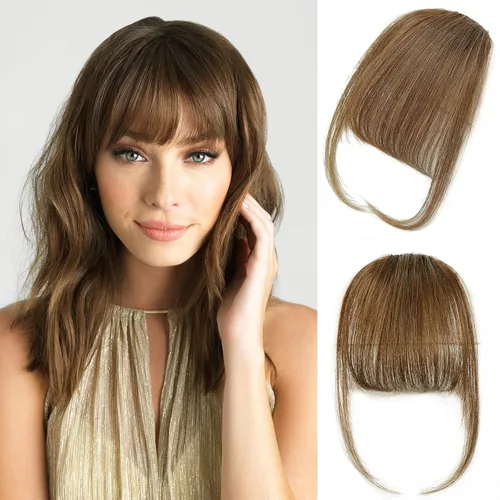Miniatura 20 de Flequillo con clip de cabello 100 % humano, cortina de adelgazamiento de aire para mujer, plana natural, curvada, delgada, falsa rubio ceniza