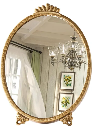 Espejo de tocador de decoración vintage dorada, arte de pared barroco, espejo ovalado retro, espejos de pared antiguos decorativos, espejo de
