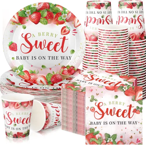Miniatura 42 de Hushee 200 piezas de platos de papel, servilletas y vasos florales para baby shower, juego de vajilla para fiesta de baby shower, vasos y Rosa