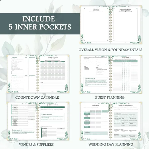 Miniatura 5 de Agenda de boda – Libro de planificación de boda y organizador para la novia con 5 secciones con pestañas, 12 x 9 pulgadas, tapa dura con esquina