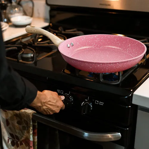 Miniatura 5 de Sartén antiadherente, sartén para huevos rosa de 11 pulgadas, sartén antiadherente 100% PTFE libre de PFOA, sartén para tortilla libre de toxinas