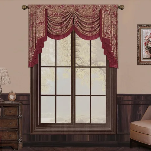 Miniatura 25 de Loom and Mill Cenefas de Cascada de Lujo para Ventanas, Elegante Cenefa de Cortinas Gruesas de Jacquard con Borlas para Sala de Estar, Dormitorio