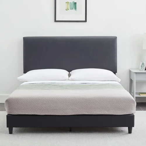 Miniatura 7 de Edenbrook Cama de plataforma con cabecero, no necesita somier, base de cama tapizada de piel sintética, perfil bajo, fácil montaje, color negro