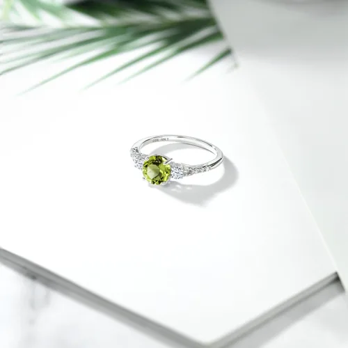 Miniatura 125 de Gem Stone King Anillo de compromiso de 3 piedras preciosas redondas de oro blanco de 10 quilates con piedra natal de 0.236 in con piedra natal