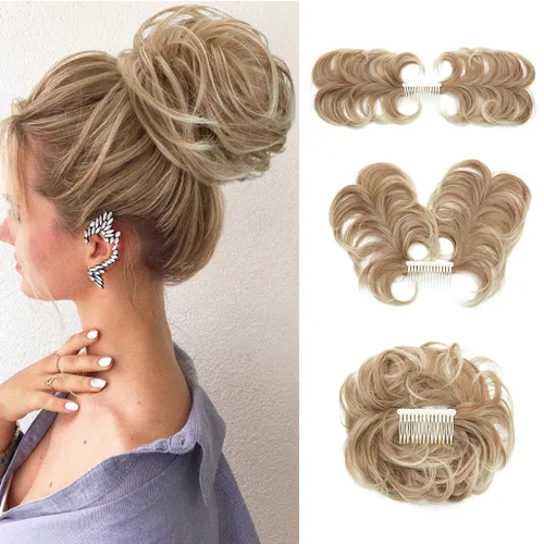 Miniatura 39 de Postizo de Cabello de Moño Despeinado con Peine Lateral Clip en Postizo de Moño para Mujeres Corto Natural Liso Versátil Estilos Ajustables Piezas