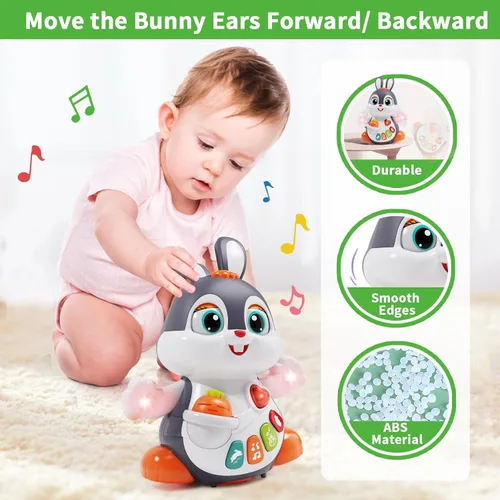 Miniatura 4 de Juguete musical de conejo para bebé, juguete bailando y gateando, juguetes para bebés con luz de 0-3-6, 6-12, 12-18 meses, regalos de cumpleaños