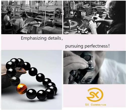 Miniatura 7 de SX Commerce Pulsera de obsidiana natural negra de piedra natural de 0.394in o 0.472in con un ojo de tigre único, buen regalo para hombres y mujeres