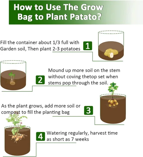 Miniatura 4 de JJGoo Paquete de 2 bolsas de cultivo de patatas de jardín de 10 galones con solapa y asas de aireación, macetas de tela de aireación, macetas