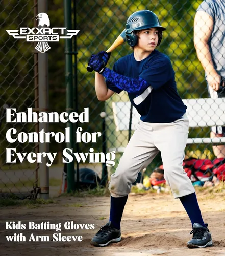 Miniatura 6 de Guantes de bateo para jóvenes de Exxact Sports con mangas para brazos para niños y niñas, guantes de béisbol para niños para bateo de sóftbol