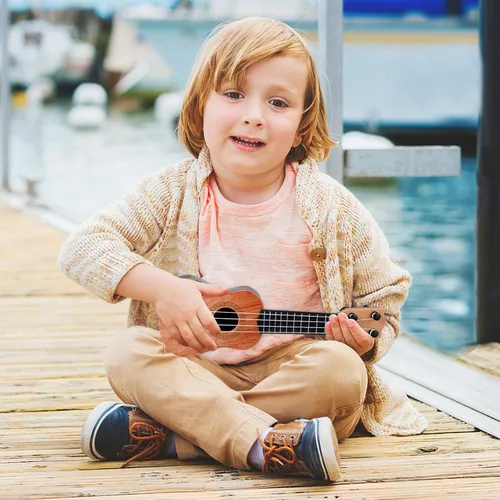 Miniatura 8 de Toddmomy Mini ukelele de juguete para niños de 9.84 pulgadas pequeño modelo de guitarra de plástico instrumento musical juguete educativo