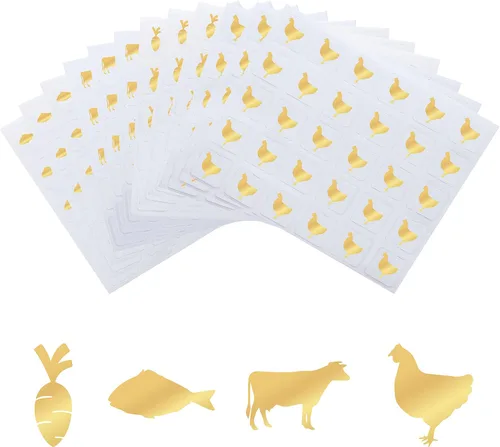 Miniatura 12 de OLYCRAFT 2400 calcomanías negras de comida de 4 estilos, calcomanías de elección de alimentos de 0.4 pulgadas, calcomanías para tarjetas de lugar