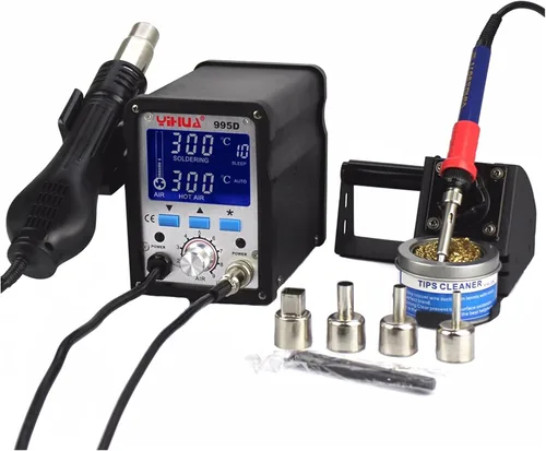 Estación de soldadura 995D 2 en 1 de soldadura de soldadura de aire caliente 110 V/220 V, puntas de hierro, calentador de alambre y pinzas de