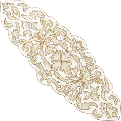 Miniatura 9 de Camino de mesa con cuentas de 13 x 36 pulgadas, elegante centro de mesa de comedor con cuentas de vidrio y parte trasera de poliéster, camino Oro