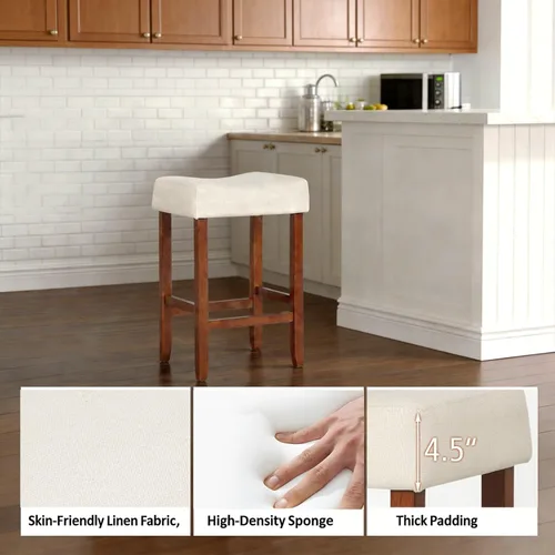 Miniatura 6 de Giantex 25 Inch Bar Stools, Backless Saddle Barstools with Sponge Padded Cushion, Nailhead Trim, 330 Lbs Wood Bar Stools with Foot Rest for Kitchen